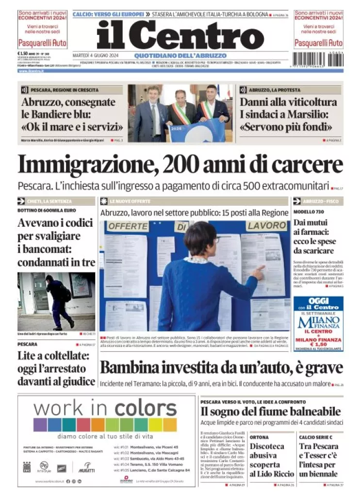 Prima-pagina-il centro-oggi-edizione-del-2024-06-04